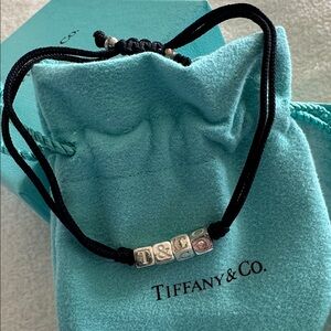 Tiffany & Co. Silver Cube Bracelet with Black Cord